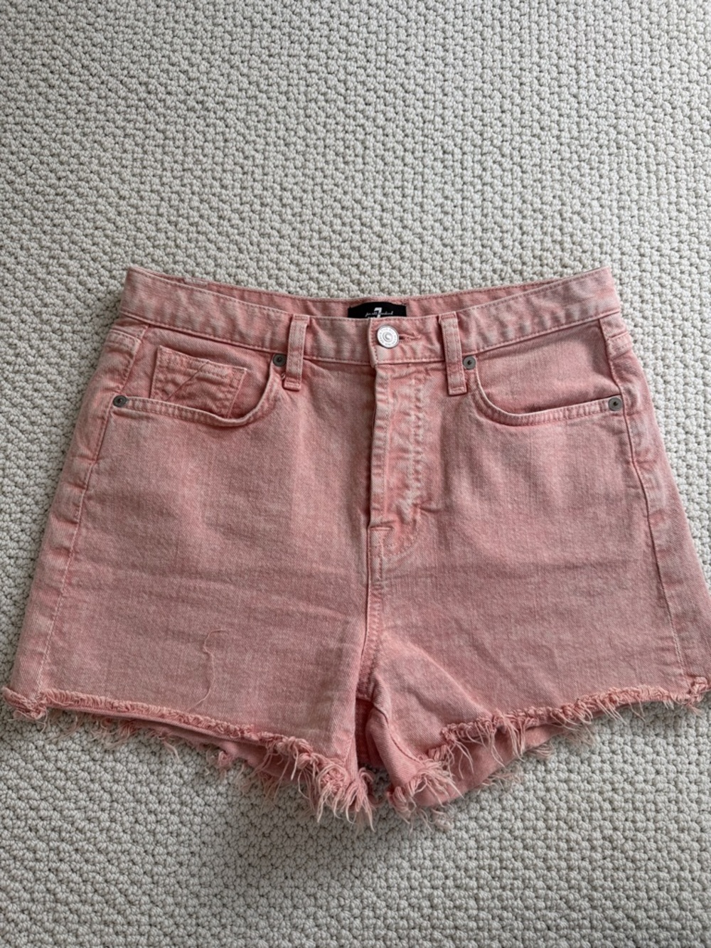 7 For All Mankind Monroe Faded Pink Denim Cutoff Shorts